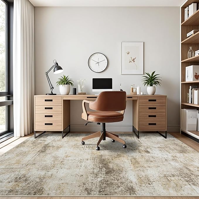 Area Rug Living Room Rugs: 5x7 Washable Rug with Anti-Slip Backing Non-Shedding Stain-Resistant Foldable Modern Abstract Carpet for Bedroom Dining Room Nursery Hallway Home Office Beige Grey