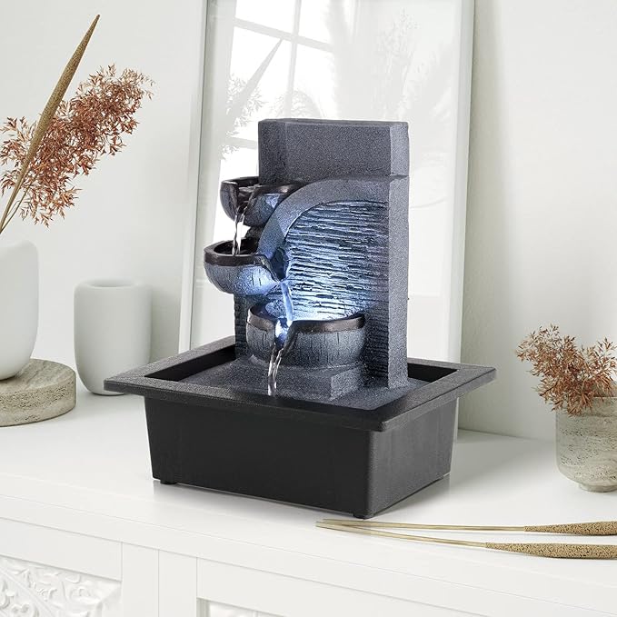 WICHEMI Tabletop Fountain Warer Fountains Indoor Waterfall Fountain Indoor Relaxing Water Feature Meditation Fountains with LED Light for Home Office Bedroom Decor (Style 6)