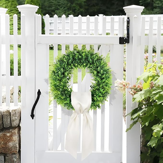 PinkPum 20'' Spring Boxwood Wreaths for Front Door Wreath Front Door Decor Artificial Wreath Summer Outdoor Indoor Green Home Round All Year Round Farmhouse St Patricks Day Decorations
