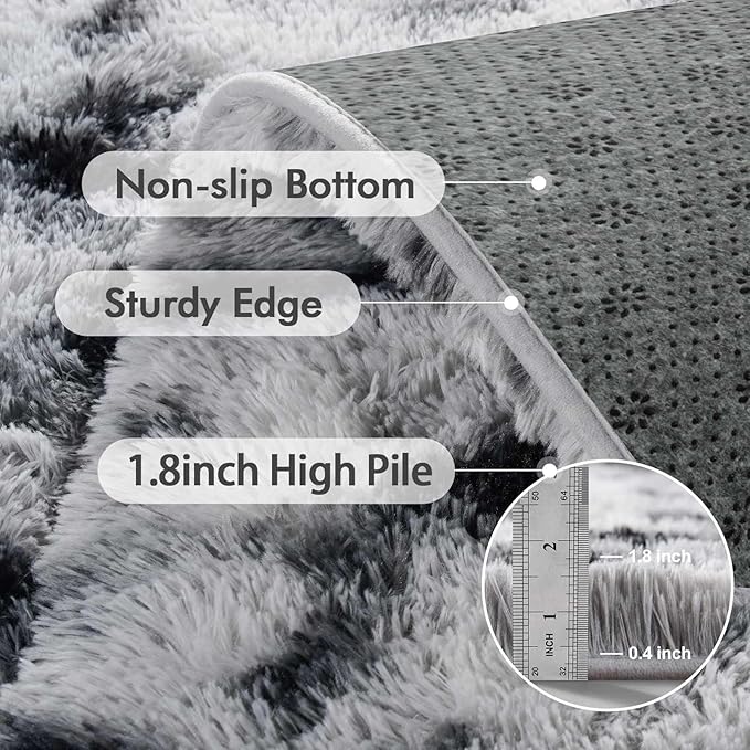 6x9 Ft Large Shag Rugs for Living Room Decor, Tie-Dyed Ultra Soft Fluffy Furry Area Rugs for Bedroom Indoor Floor, Aesthetic Carpet for Kids Home (Black White)
