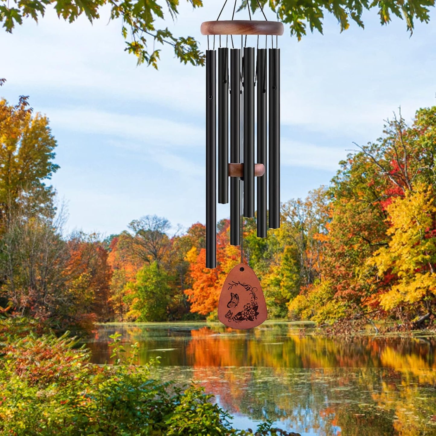 Wind Chimes for Outside, 32" Butterfly Windchime for Outdoor, Butterfly Gifts for Women Mom Sister, Garden Patio Gift Ideas for Friend Co-Worker (Black)