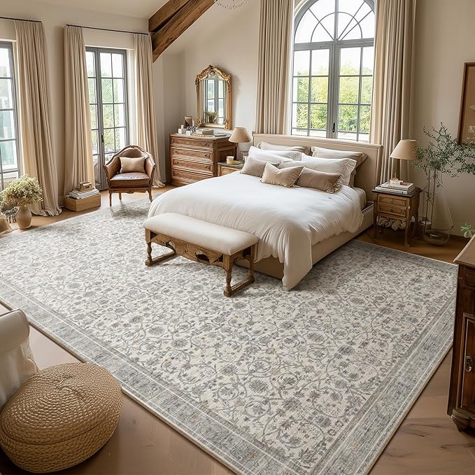 Washable Rugs for Living Room: 10x14 Area Rugs for Bedroom Ultra Soft Non-Slip Stain Resistant Vintage Boho Large Carpet for High-Traffic Dining Room - Farmhouse Decor