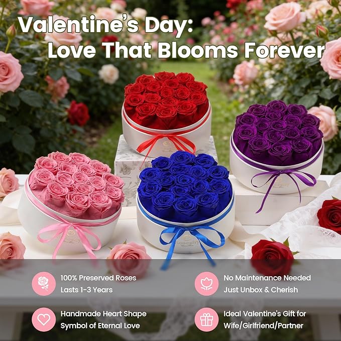 Mothers Day Flowers Roses Gifts for Mom,16pcs Pink Forever Preserved Roses in Round Gift Box,Mothers Day Delivery Prime Gifts-Roses Gifts for Women,Mom.