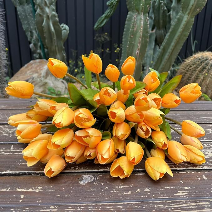 Artificial Fake Flowers Tulip for Outdoor Decoration,UV Resistant Faux Plastic Fabric Greenery Shrubs Plants Fake Flowers Hanging Planter Kitchen Home Garden Wedding Decor (Yellow)