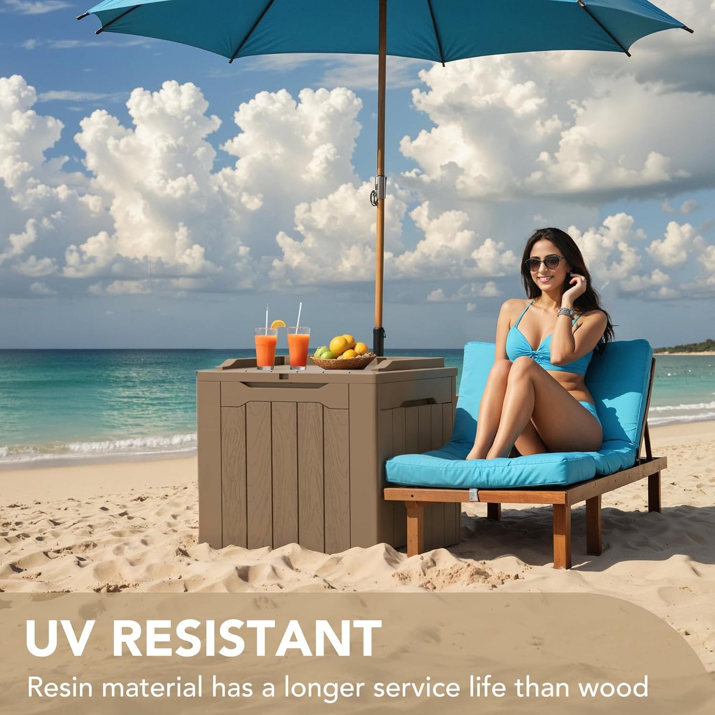 Devoko 30 Gallon Resin Deck Box Outdoor Indoor Waterproof Storage Box for Patio Furniture Pool Accessories Storage for Cushion Garden Tools (30 Gallon, Light Brown)