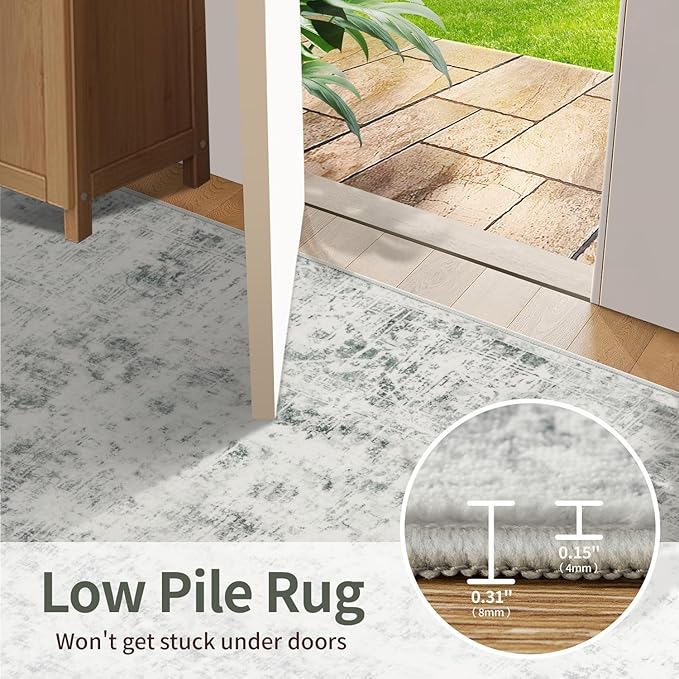 Rugxara 6x9 Area Rugs for Living Room Bedroom, Large Washable Rug, Grey Vintage Abstract Boho Rug, Non Slip & Low Pile Faux Wool Carpet for Indoor Dining Room, Farmhouse and Kids Room(Grey 6x9ft)