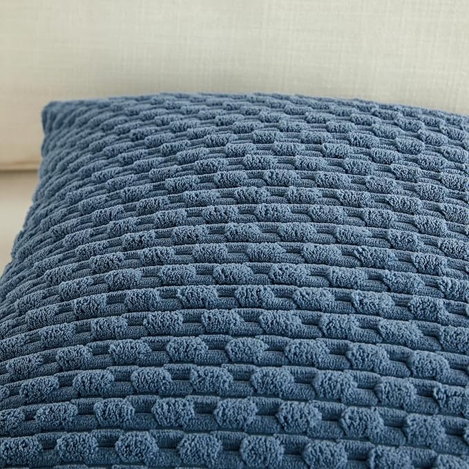 Fancy Homi 2 Packs Dusty Blue Decorative Throw Pillow Covers 26x26 Inch for Couch Bed Sofa, Modern Farmhouse Boho Home Decor, Soft Cute Plush Corduroy Cushion Case 66x66 CM
