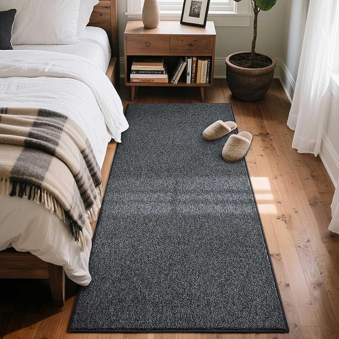 FinRèc 2x8 Washable Runner Rugs for Kitchen Hallway Bedroom, Low Pile Thin Rug Solid Color, Non-Slip Carpet Indoor for Home Decor (Grey)