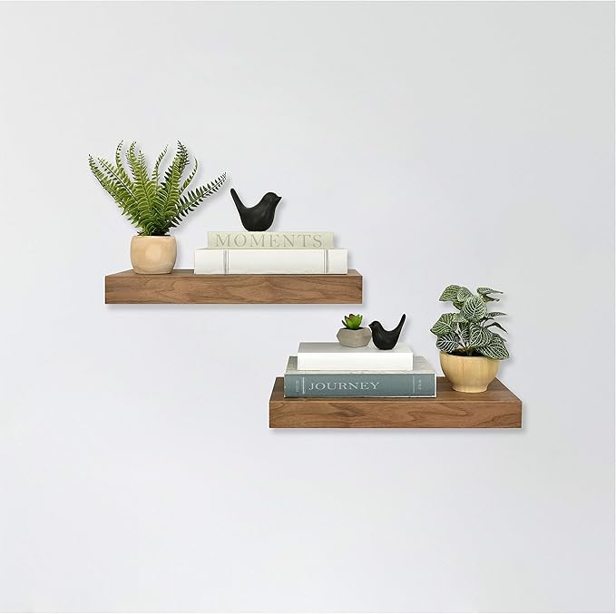 MCS Floating Shelf, Room Decor Wooden Shelf, Walnut Woodgrain, 18 x 8 Inch, Set of 2