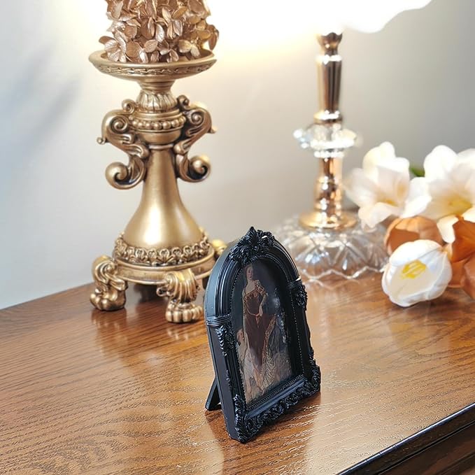 Black Antique Picture Frames 2.5x3.5 Ornate Arched Vintage Picture Frames with Glass Front for Wall Hanging and Tabletop Photo Gallery Wall Decor Vintage Home Decor