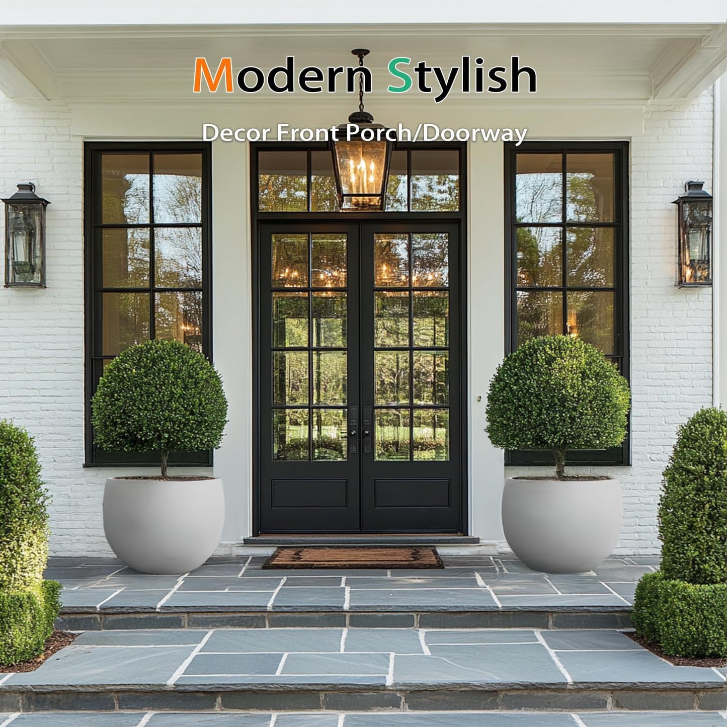 Ball Concrete Planter Outdoor Indoor, Large Tall Cement Plant Pots for Trees Flowers (Gray, 20 inch)