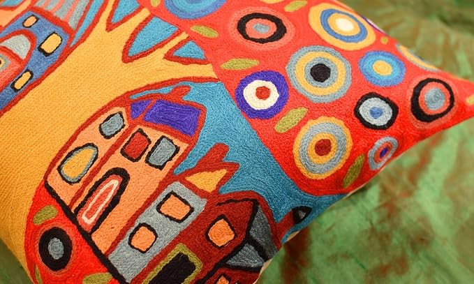 Red Tree of Life Throw Pillow Cover Karla Gerard Floral Tree Pillowcase Flower Chair Cushion Mid Century Couch Pillowsham Red Farmhouse Cushions Hand Embroidered Wool 18x18 Inch