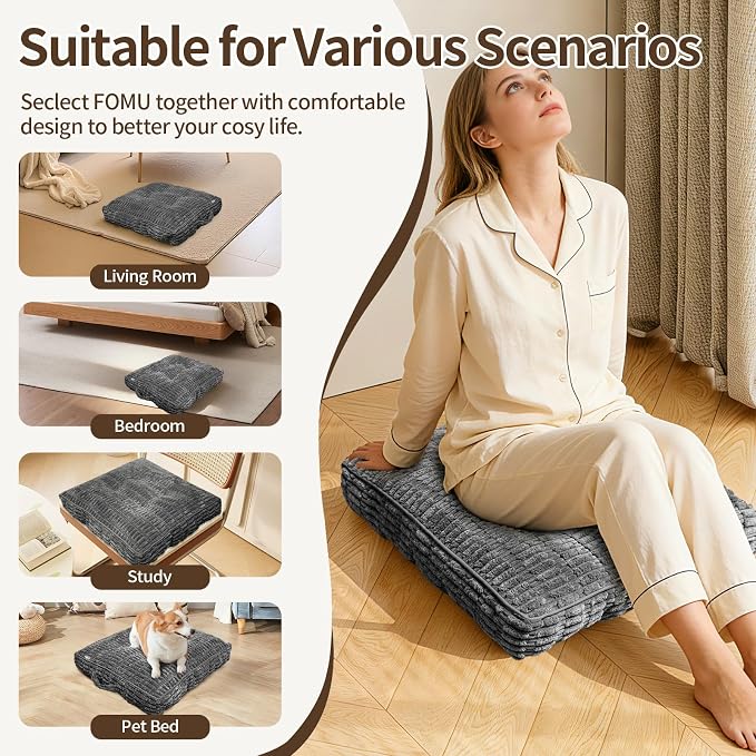 Floor Cushions, Corduroy Floor Pillow, Floors Pillows for Adults & Pets, Large Floors Pouf, Square Floored Pillows for Sitting & Yoga(2PC, Dark Grey，22"×22"×3.9")