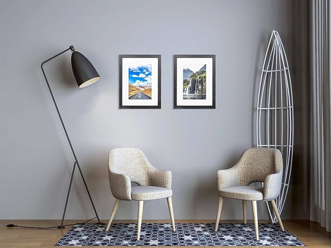 The Display Guys - Black Wooden Minimalist Picture Frames Set - Tempered Glass - 12x16 matted to 8x12 - Wall Hanging - 4-Pack