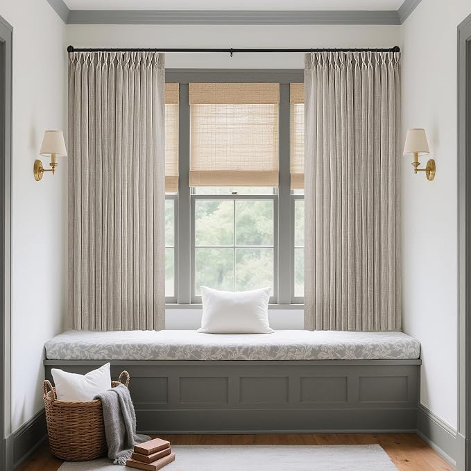 Burlywood Birch Pinch Pleated Linen Curtains 63 Inch Length 2 Panels for Living Room Bedroom Memory Trained Semi Sheer Short Pleat Drapes with Hooks Rings Back Tab Window Curtain Cabin Closet 40x63
