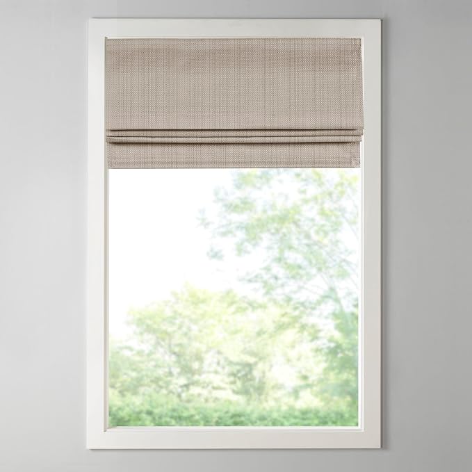 Madison Park Galen Cordless Roman Shade, 34"W x 64"H, Sheen Taupe – Room Darkening, Thermal Insulated, Energy Efficient Window Blind with Subtle Sheen Basketweave Fabric for Privacy