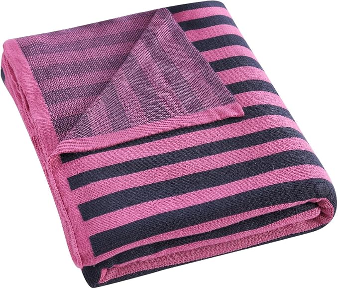BOV Knit Lightweight Summer Blanket - 100% Viscose Super Soft Breathable Decorative Throw Blanket for Chair Couch Sofa Bed, Perfect Self Care Gifts for Women, Berry & Charcoal Stripe 50"x60"