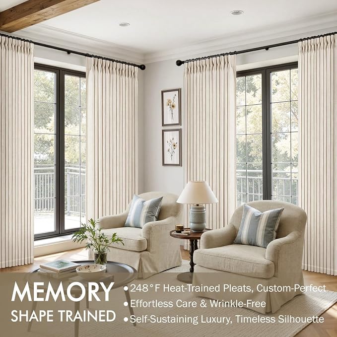 MIULEE Pinch Pleated Thick Linen Curtains 108 Inches Length 2 Panels for Living Room Bedroom, Extra Long Pinch Pleat Drapes Back Tab Light Filtering Birch Foor to Ceiling Curtains with Hooks&Rings