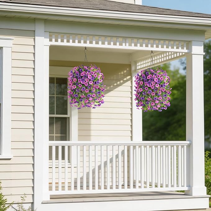Artificial Fake Flowers Plants for Outdoor Spring Summer Decoration, 2 PCS Faux Silk Daisy Flowers No Fade UV Resistant Realistic for Outside Home Planter Porch Patio Balcony Yard Decor (Purple)