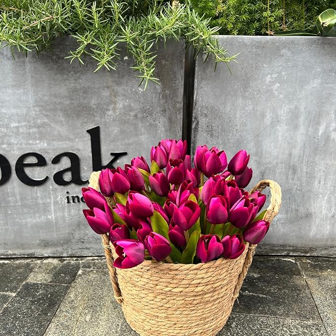 Artificial Fake Flowers Tulip for Outdoor Decoration,UV Resistant Faux Plastic Fabric Greenery Shrubs Plants Fake Flowers Hanging Planter Kitchen Home Garden Wedding Decor (Dark Purple)