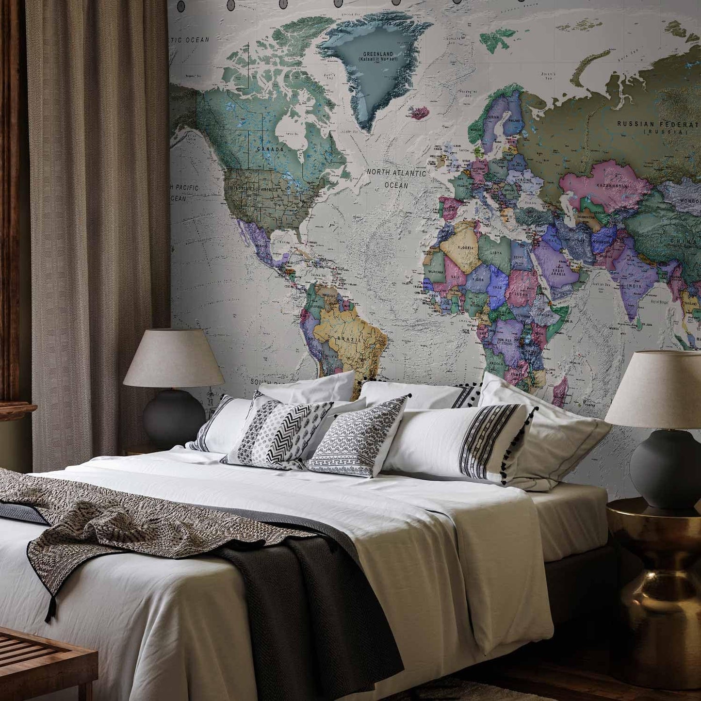 artgeist Wall Mural World Map 98x69 in - XXL Non-Woven Wallpaper Fleece Wall Decor Photo Print Picture Image Design Home Map of The World k-A-0380-a-a