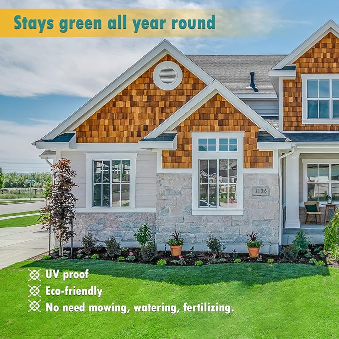 Heyroll Artificial Turf Grass Indoor Outdoor 5 ft x 46 ft, 0.8 inch Realistic Synthetic Fake Grass, Artificial Lawn Rug Dog Pets Mat, Turf Carpet for Patio Landscape Backyard, Custom Size