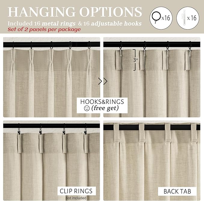 Warm Beige Extra Long Thick Burlap Sheer Curtains 108 Inches Long for Living Room, Farmhouse Country Pinch Pleat Flax Linen Window Drapes with Back Tab & Ceiling Track 9 FT Light Filtering Taupe Burg