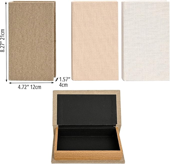 DECOR4SEASON Modern Linen and Wood Decorative Faux Book Boxes Set of 3, 8",Taupe,Beige,Off White
