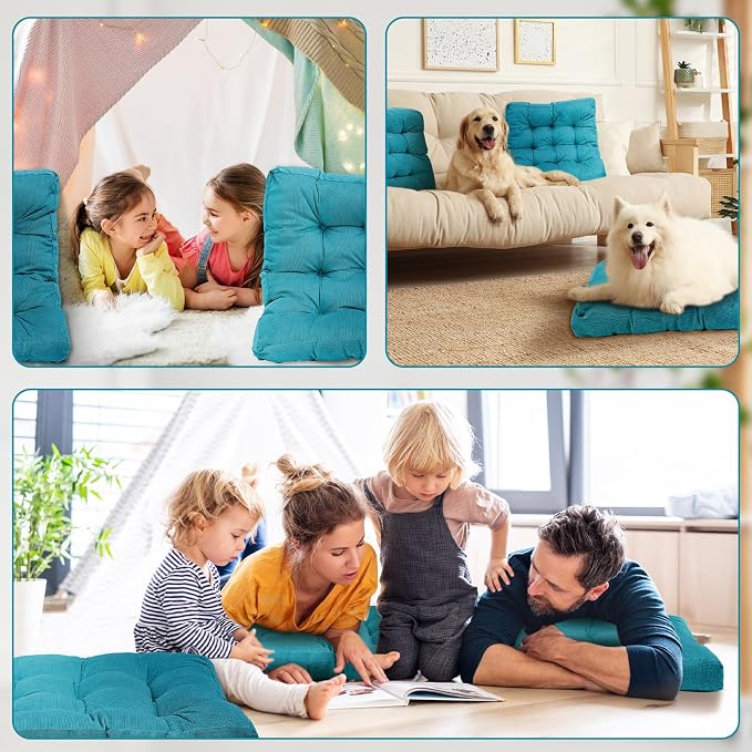 Jerify 4 Pcs Floor Pillow Cushions Large Round Square Large Meditation Floor Pillow for Classroom Adult Meditation Picnic Party Seating Learning Daycare School (Square,Blue)