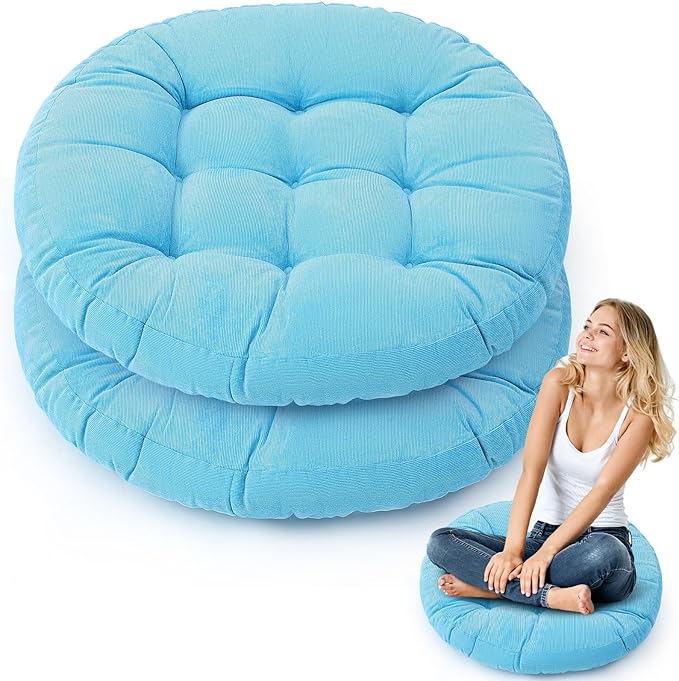 Jerify 2 Pcs Floor Pillow Cushions Large Round Square Large Meditation Floor Pillow for Classroom Adult Meditation Picnic Party Seating Learning Daycare School (Round,Bright Blue)