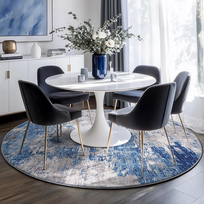 RELEANY Washable Area Rugs 8ft Non-Slip Modern Abstract Soft for Living Room Entryway Bedroom Nursery, Print Pattern, Blue Grey Navy Gray