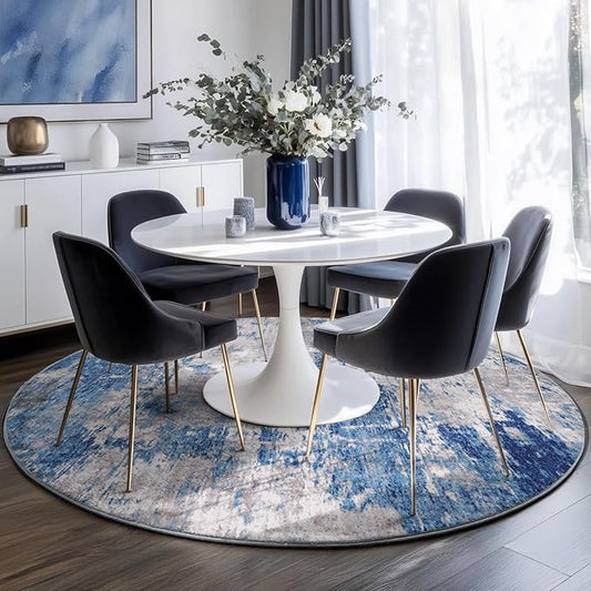 RELEANY Washable Area Rugs 8ft Non-Slip Modern Abstract Soft for Living Room Entryway Bedroom Nursery, Print Pattern, Blue Grey Navy Gray