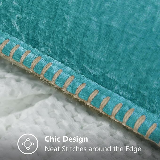 decorUhome Summer Chenille Soft Cozy Throw Pillow Covers 24x24 Set of 2, Modern Farmhouse Boho Velvet Decorative Euro Sham Pillow Cases with Stitched Edge for Couch Sofa Bed Home Decor, Turquoise