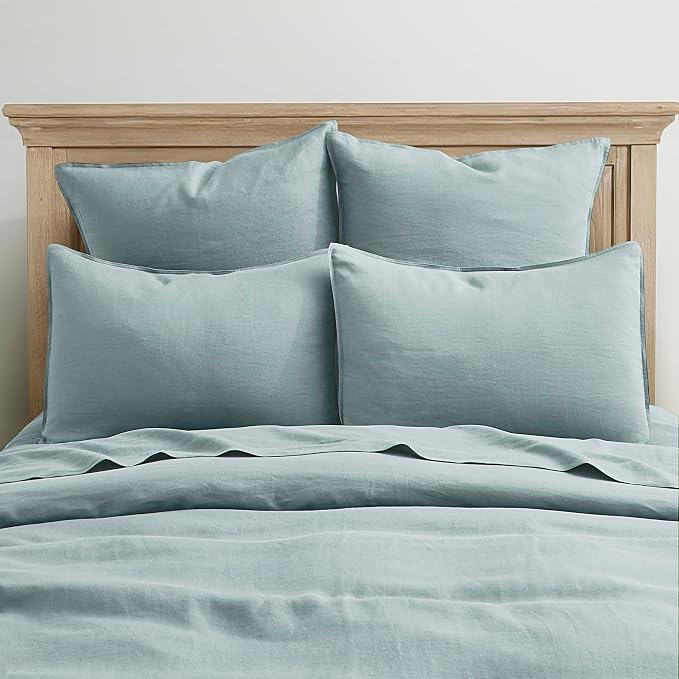 ATLINIA Linen Pillow Cases Standard Sham - 20 x 26 Inch Bed Pillow Protector Cover Set of 2 Bedding Cooling Neutral Pillowcase Shams Dusty Blue