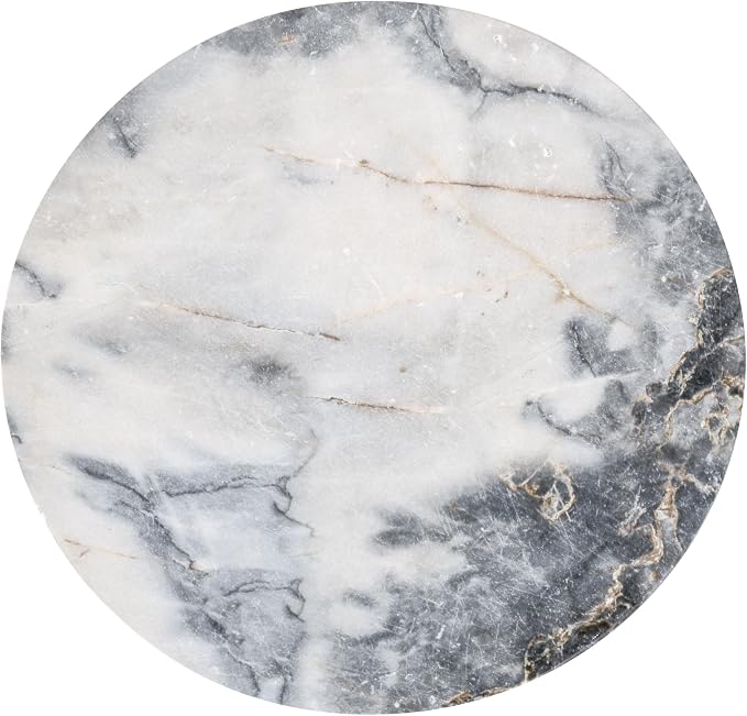 24/7 Shop at Home Ranera Modern 14-inch Natural Stone Side Table with Round Drum Base, Marble Nightstand, Patio End Table, for Living Room, Covered Outdoor Spaces, Balcony, Blue Gray Marble