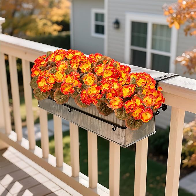 Ammyoo Fake Fall Flowers Artificial for Outdoors Decoration, 6 Bundles Faux Geranium Silk Flower Outside UV Resistant No Fade Artificial Floral for Home Garden Balcony Indoor Table Centerpieces Decor