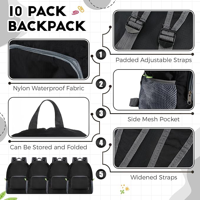 Jexine 10 Pcs Backpacks in Bulk 16.5 Inches Back Pack Basic Backpack for Adult Lightweight Outdoor Travel Book Bags(Black)