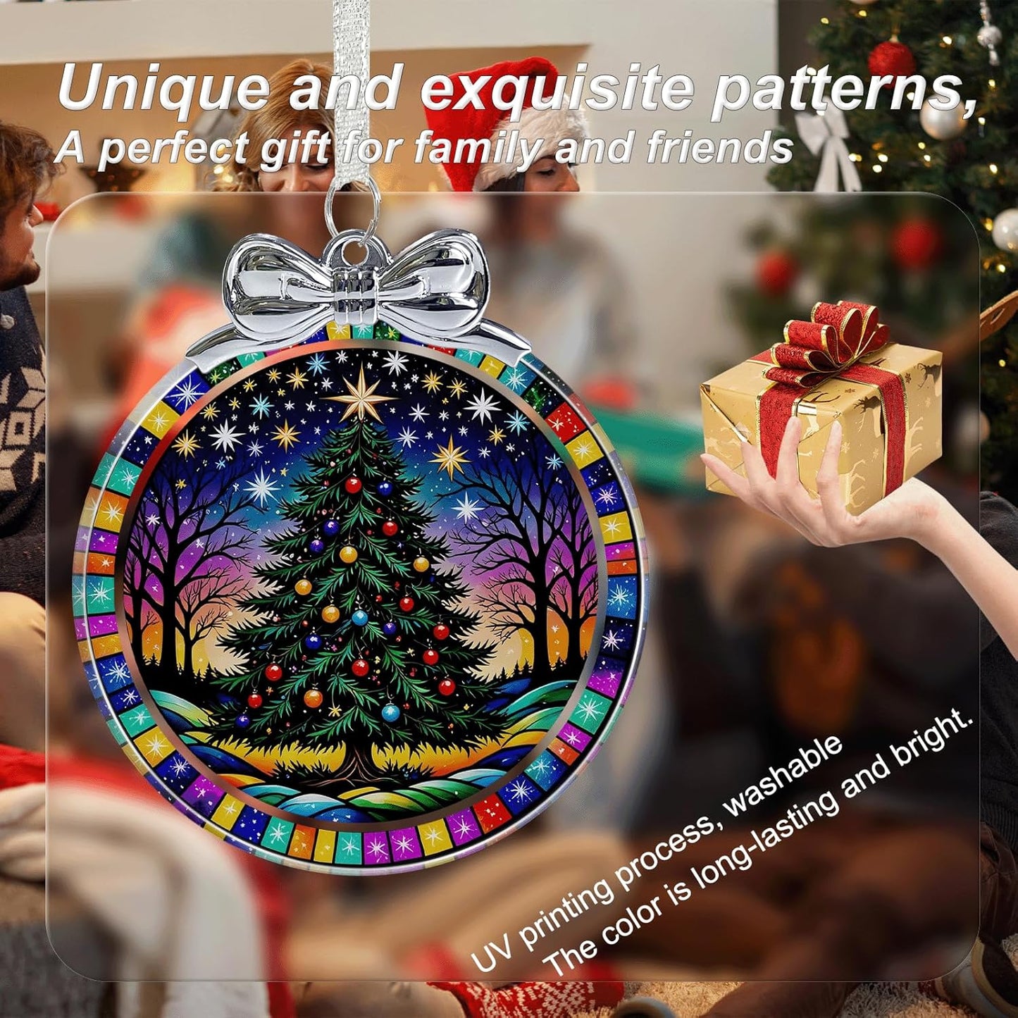 Starry Christmas Tree Stained Glass Christmas Ornament - Hanging Ornaments for Christmas Tree Decorations - Holiday Keepsake Present Exchange Idea