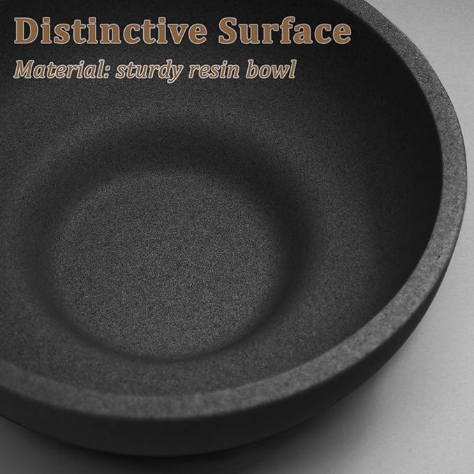 LIN CHUAN Large Decorative Bowl, Fruit Bowl for Kitchen Counter, Modern Resin Bowl for Home Decor, Key Holder for Entry Table, Artificial Stone Black