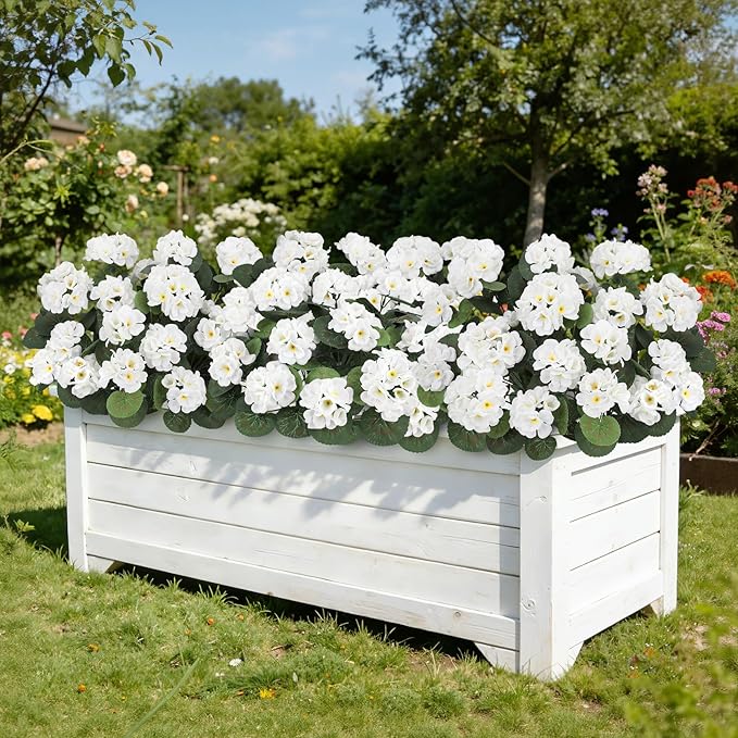 Ouddy Decor Artificial Geranium Flowers for Outdoors, Fake Silk Flowers UV Resistant Faux Geraniums for Vase Planter Garden Patio Balcony Porch Indoor Outdoor Spring Summer Home Decor, 24 Pcs White