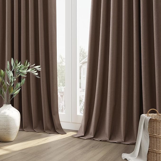 Guken 100% Blackout Curtains 84 Inch Length 2 Panels Set for Living Room Bedroom Back Tab Thermal Insulated Black Out Linen Drapes Room Darkening Mocha Mousse,52x84