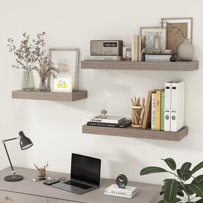 FLYJOE Deep Floating Shelves, 30 Inches Long, Set of 2 | 12 Inch Deep Shelves for Wall, 30'' x 12'' Rustic Grey Wood Shelves for Bathroom Living Room Laundry Room Kitchen