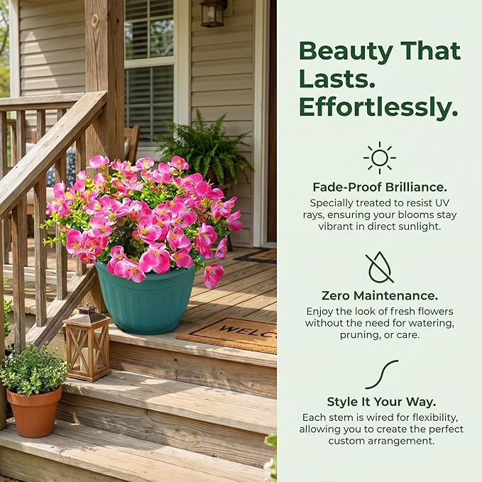 trytuny Artificial Flowers for Outdoor, Realistic Faux Plants for Outside Indoor Porch Patio Window Box Planter Home Decor (12pcs - Rose red)
