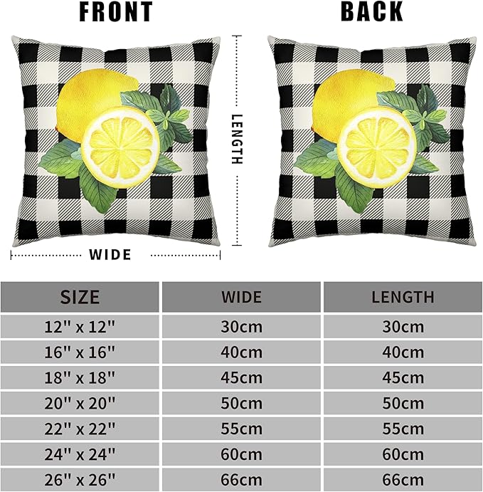 Summer Lemon Pillow Covers Yellow Truck with Yellow Lemon Blossom Throw Pillow Covers Black Buffalo Plaid Cushion Case 18x18 Set of 2 for Living Room Farmhouse Patio Car