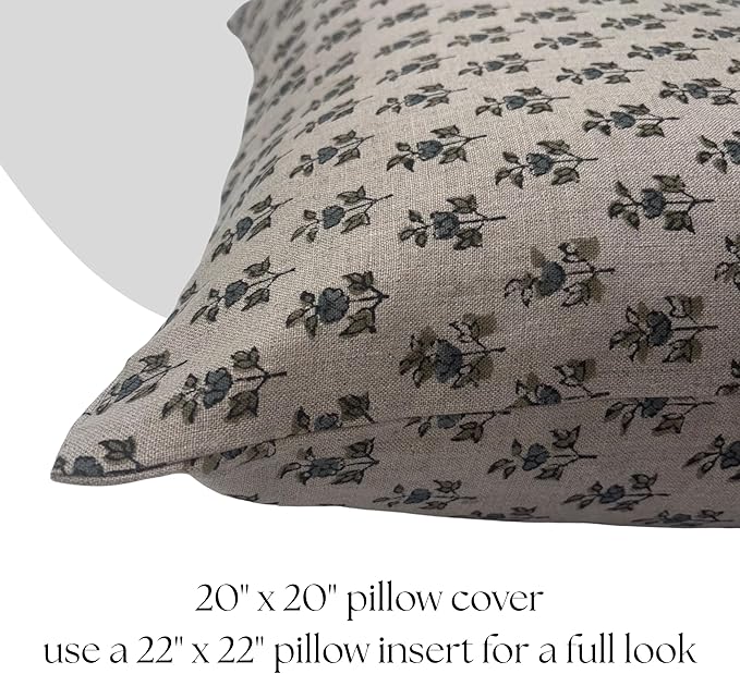 Linen Throw Pillow Covers 20x20 inch Soft sage and Blue Decorative Pillow Covers for Living Room, Bedroom