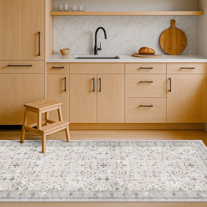Hazo Haus Non Slip Hallway Runner Rug - 2 x 10 Runner Rug, Washable & Waterproof 2x10 Kitchen Floor Mat - Extra Long Light Gray Neutral Farmhouse Boho Design Décor