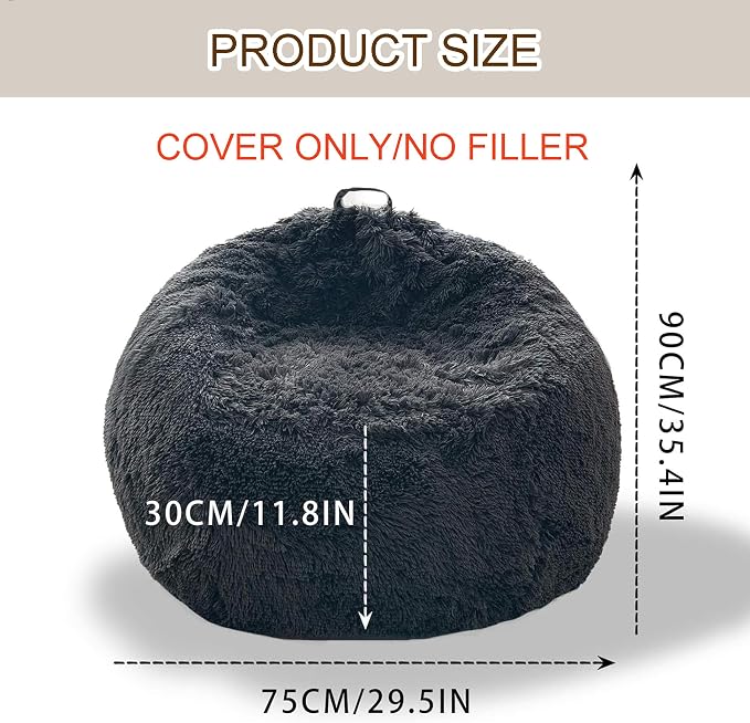 BCU Bean Bag Chairs for Kids and Adults Without Filler (Cover Only) Comfy Plush Fluffy Bean Bag Chair Cover Lazy Sofa Cover for Bedroom Living Room, Peacock Blue