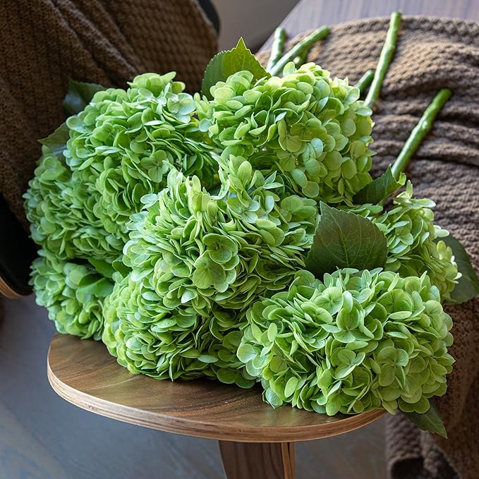 DUYONE 4Pcs Green 22 inch Lifelike Artificial Hydrangea, Large Flowers Artificial Flowers Dry Flowers Outdoor Wedding Christmas Office Family Party Living Room Table Decoration