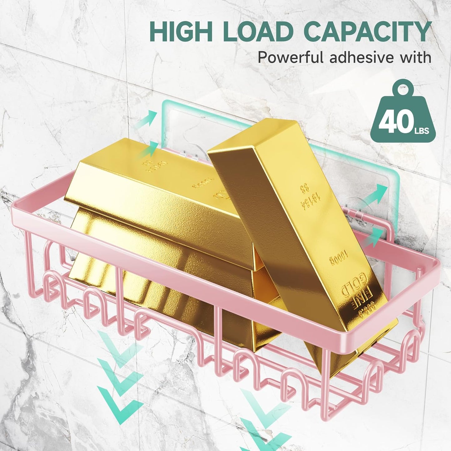 Veken Rustproof & Waterproof Shower Caddy 6-Pack, No Drilling Adhesive Shelves Rack with Soap Holder, Large Capacity Bathroom Organizers and Storage, Wall-Mounted Kitchen & Home Decor