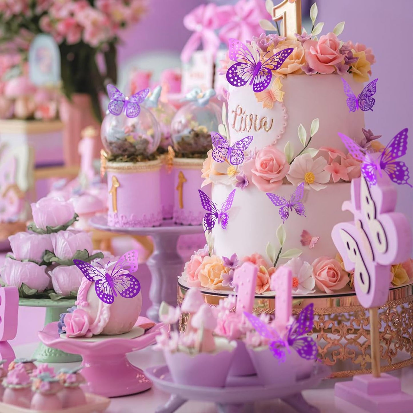 SAOROPEB 3D Butterfly Wall Decor - 48 Pcs, 4 Styles, 3 Sizes - Purple Butterfly Decorations for Birthday Parties, Removable Stickers